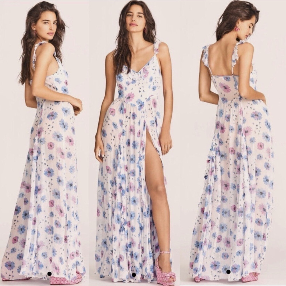NEW! LoveShackFancy- Junia Deep Cotton Candy Blue Floral Maxi Dress Size 12